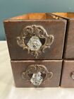 Antique Oak Sewing Machine Drawers     Set Of 6     Glass Knobs     Carved Wood