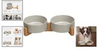 Handmade Ceramic Pet Bowl Set With Natural Wooden Stand - Ideal For Small Breeds