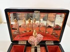 Vintage Japanese Black Lacquer Peacock Musical Jewelry Box Ballerina W Key  read