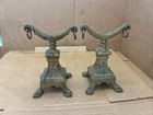 Rare Pair Christopher Dresser Ornate Brass Bronze Fire Dogs Fireplace Andirons