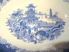 Vtg Allertons England Blue White Chinese Pagoda Oval Vegetable Bowl Dish 1915 10