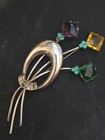 Vintage Art Deco Large Sterling Silver Rhinestone Brooch Pin 