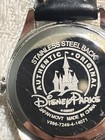 Vintage Disney Mickey Mouse Watch Chrome With Black Leather Band nos