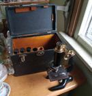 Antique 1912 Iron   Brass Bausch   Lomb Microscope In Original Wood Case Nice 