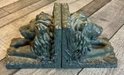 Vtg Lion Head Bookends Heavy Book Holders Set Male Feline Figurine Library D  cor