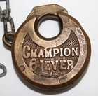Antique Champion 6-lever Pancake Padlock Miller Lock Co W chain   Owner Stamped