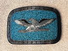 Vintage Taxco Western Belt Buckle - Inlaid Turquoise Chip   Silver Eagle 