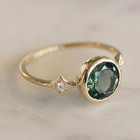 Art Deco Style Emerald   Lab Created Diamond 14k Yellow Gold Fn Engagement Ring