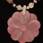 Lee Sands Signed Pink Flower Mother Of Pearl Charm Beaded Necklace Lobster