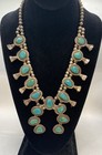 800 Silver Turquoise Squash Blossom Necklace Southwestern Naja Pendant 23 3 