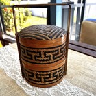 Antique Asian Chinese Handled Wedding Basket Box Woven Bamboo Rattan 2 Tiers 9x6