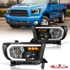 Black Oe Style Led Drl Headlight Lamps Pair For 2007-2013 Toyota Tundra Sequoia