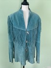 Vintage Scully Teal Suede Fringe Jacket Size Large