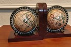 Globe   Maps Wood Bookends Set Of 2 Brown black beige Decorative Pair