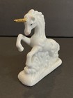 Vintage Unicorn Figurine White Rearing Mythical Unicorn Gold Horn Fantasy Ucgc
