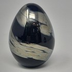 Obg Silver Black Egg Paperweight Signed 1992 Vintage 3 5  Ornamental Blown Glass