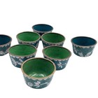 Vintage Chinese Cloisonn   Tea Sake Cups Lot Of 8 Blue Floral Design