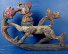 19th Century Burmese Carved Polychrome Wood Kinnaya Ox Cart Decoration