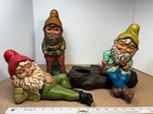 Vintage Mid Century  Hand Painted 60s Ceramic  Gnomes  W  Glaze  Set Of 3 W  Log