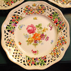 Vtg Set 4 Schumann Dresden Handpainted Reticulated Porcelain Floral Plates 6 25 