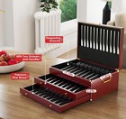 Wood Silverware Chest No Cutlery 3 Tier Box Handle Felt Drawer Flatware Case