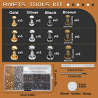 540pcs Leather Rivets Kit Double Cap Studs 4 Colors 3 Sizes W  Tools Box