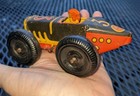 1930s Marx Tin Litho  3 Midget Racer Racing Car W  Driver  Black  Red   Yellow