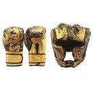 Set Of 14oz Boxing Gloves   Headgears Training Sparring Martial Arts Black gold