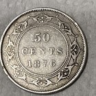 1876 Newfoundland 50 Cents Silver Coin Pre-confederation Queen Victoria
