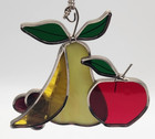 Vintage Stained Glass Fruit Suncatcher     Apple Pear Banana Grape Vine Window Art