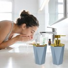 2 Pcs Grey Bathroom Accessories Set Soap Dispenser Toothbrush Holder Decor