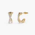 14k Solid Gold Criss Cross Pave Round Cut Natural Diamond Huggie Fine Earrings
