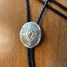 Bolo Tie  Sterling Silver  Navajo  Stamped Concho   8800