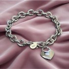 925 Sterling Silver Heart Pendant Thick Chain Bracelet Women Fashion Jewelry