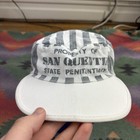Vintage 70s San Quentin Prison Painters Hat Cap White Black Striped Penitentiary