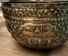 Antique Burmese Hindu Repousse Silver Thabeik Bowl Guanyin Mark 1890