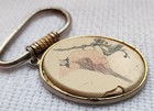 Vintage Barlow Cardinal Bird Scrimshaw Style Goldtone Keychain Key Ring Chain