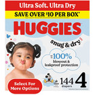 Huggies Snug   Dry Baby Diapers  Size 4  22-37 Lbs   144 Count