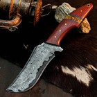 9 2  Damascus Tactical Knife Full Tang Paddock Handle Fix Blade Leather Sheath