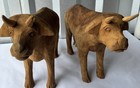 Vintage Handcarved Wooden Bovine Cows Large Pieces Pair For Ranch Or Farm Decors