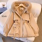 Women Thick Faux Fur Collar Hoodie Parka Jacket Winter Thermal Fleece Lined Coat