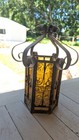 Parts Vintage 60s 70s Amber Glass Iron Swag Light Fixture Foyer Chandelier Shade