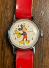 Vintage 1960s Ingersoll Mickey Mouse Girls Wrist Watch W red 6 5   band - Working