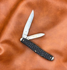 Vintage Kent N y  City 2 Blade Jack Pocket Knife Black Jigged Handle Usa