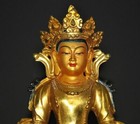 Tibet Temple Bronze 24k Gold Gilt White Tara Kwan-yin Goddess Buddha Statue