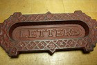 Antique Decorative Arts Cast Iron Letter Mail Slot Ornate Detailing Old Hardware