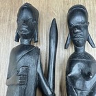 Vintage Besmo Kenya Hand Carved Wood Figurines African Tribal Man Woman Pair 14 