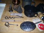 Lot  11c Antique Junk Drawer  Primitives Belt Buckle Kitchen Items Copper Vase