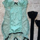 Y2k Mint Green Lace Lingerie With Black Stockings