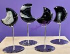 Wholesale Lot 4 Pcs Natural Black Onyx Moon W  Zodiac Stand Healing